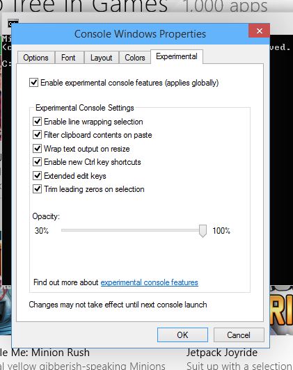 Windows 10 - Command Prompt - Experimental Tab